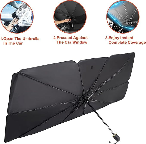 BMK Car Windshield Sun Shade Umbrella, Blocks UV Rays Reflecting Car Front Window Foldable Umbrella Block Heat and Sun for car Truck SUV Keeps Vehicle Cool, Protecting Car Interior